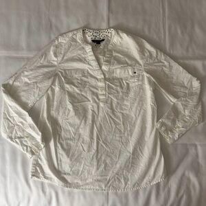 Tommy Hilfiger White Cotton V-Neck Henley Shirt